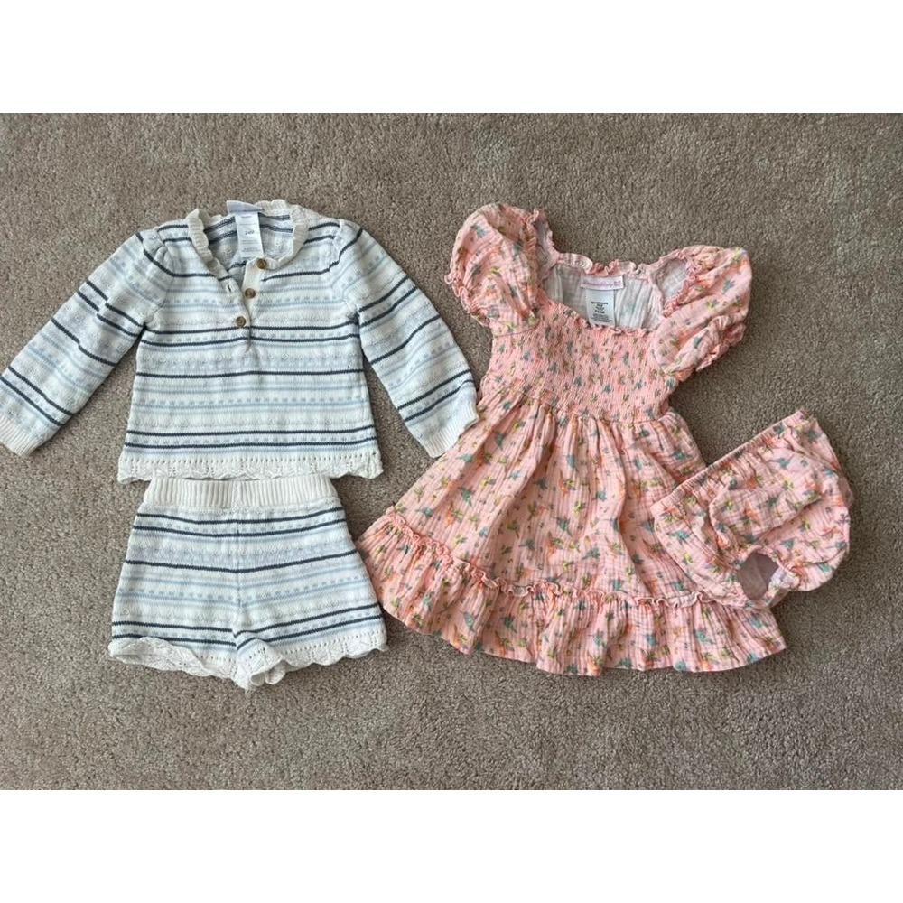 bundle of 2 Bonnie Baby Pink Floral Gauze Dress & Nicole Miller Knit Shorts 24M